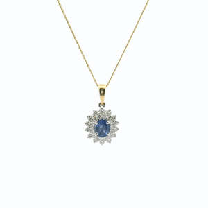 Ceylonese Sapphire & Diamond 18ct Yellow & White Gold Pendant