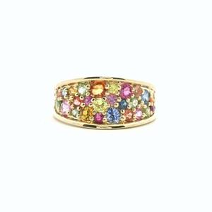 Sapphire: Multi Coloured Sapphire 9ct Yellow Gold Wide Concave Dress Ring