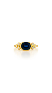 Sapphire: Sapphire & Diamond Bezel Set Ring in 18ct Yellow Gold