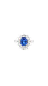 Ceylon Sapphire & Diamond Cluster Ring in 18ct White Gold