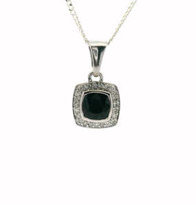 Sapphire: 9ct White Gold Sapphire & Diamond Pendant