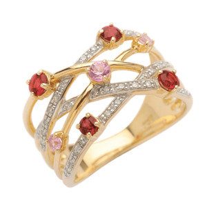 Sapphire: 9ct Yellow Gold Rubellite, Rhodolite Garnet, Pink Sapphire & Diamond Ring