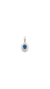 Ceylon Sapphire & Diamond Bezel Set Halo Pendant in 14ct White Gold