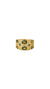 Sapphire: Green Sapphire & Diamond Ring in 18ct Yellow Gold