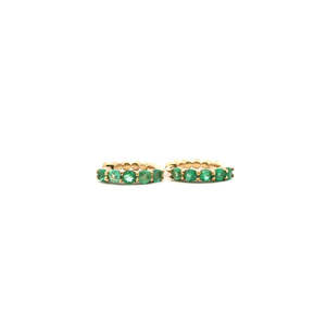 Emerald: Emerald 9k Yellow Gold Hoop Earrings