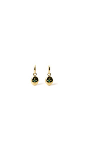 Emerald: Emerald Button Drop Hoop Earrings in 9ct Yellow Gold