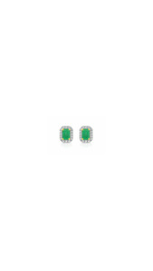 Emerald: Emerald & Diamond Halo Stud Earrings in 10ct Yellow & White Gold