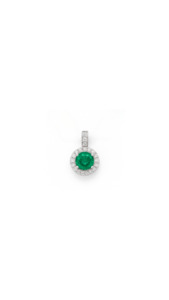 Emerald & Diamond Halo Pendant in 9ct White Gold
