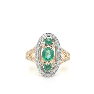 Emerald: Emerald & Diamond 9ct Yellow & White Gold Split Band Dress Ring