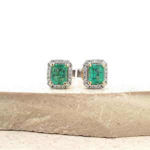 Emerald: Emerald & Diamond 18ct White Gold Stud Earrings