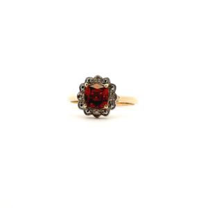 Garnet: Garnet & Diamond Orange Mandarin Garnet Halo Ring
