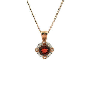 Garnet & Diamond 9k Rose & White Gold Halo Pendant
