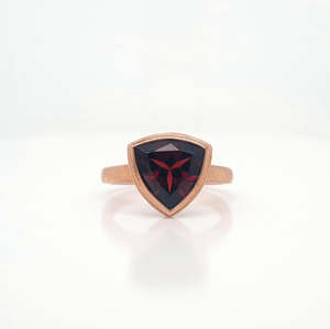 Garnet 9k Rose Gold Trilliant Cut Bezel Set Ring