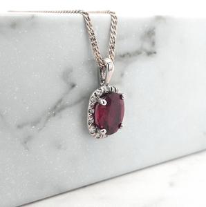 Garnet: Garnet & Diamond 14k White Gold Halo Pendant