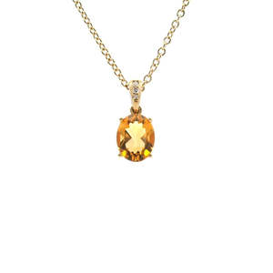 Citrine & Diamond Pendant in 9ct Yellow Gold