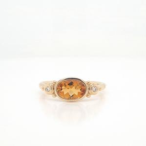 Citrine & Diamond 9k Yellow Gold Bezel Set Ring