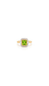 Peridot: Peridot & Diamond Halo Ring in 9ct Yellow & White Gold