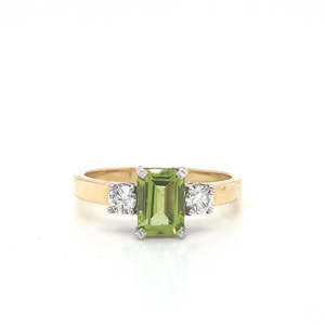 Peridot & Diamond 18ct Yellow Gold Three Stone Ring