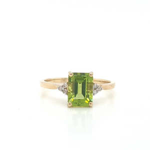 Peridot & Diamond 9k Yellow Gold Ring