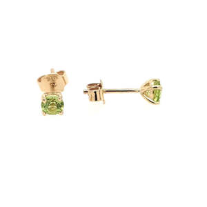 Peridot: 9ct Yellow Gold Round Peridot Four Claw Stud Earrings