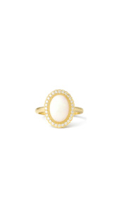 Opal: Opal & Diamond Halo Ring in 9ct Yellow Gold