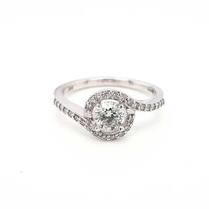 Engagement Rings: 18ct White Gold 0.68ct Round Brilliant Diamond Wrap Around Shoulder Halo Ring