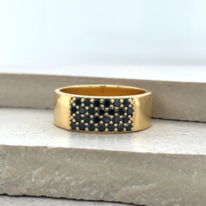 Gents Wedding Bands: 18ct Yellow Gold 6mm Band with Pavé-Set Black Diamonds