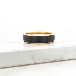 Gents Wedding Bands: 9ct Yellow Gold & Brushed Carbon Fibre 6.5mm Ring