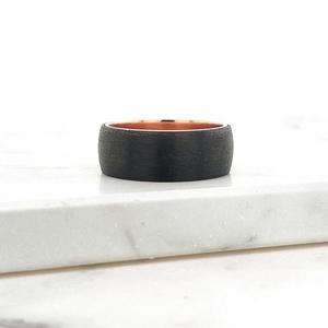 Gents Wedding Bands: 9ct Rose Gold & Brushed Carbon Fibre 8mm Ring