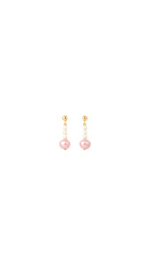 Pink & White Freshwater Pearl Drop Earrings in 9ct Yellow Gold
