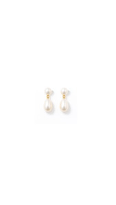 White Button Freshwater Pearl Drop Stud Earrings in 9ct Yellow Gold