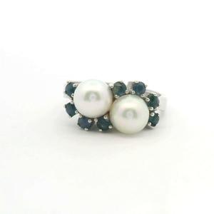 Pearls: 14ct White Gold Pearl and Sapphire Ring