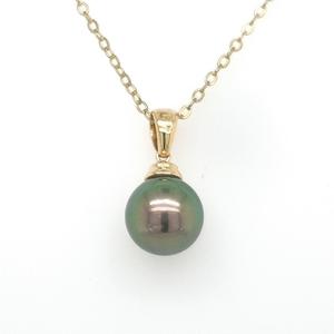 Pearls: 9ct Yellow Gold 10-11mm Round C Grade Tahitian Pearl Pendant Necklace