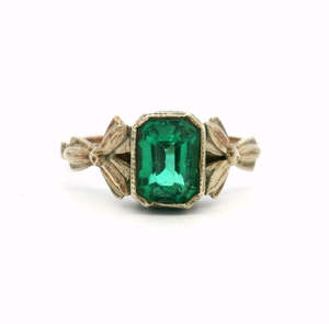 Estate 9ct Yellow Gold Biron Emerald Engraved Ring