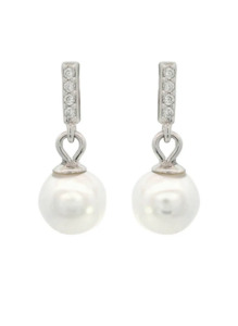 Georgini Sterling Silver Adagio Effortless Glow Bar Pearl Dangle Earrings