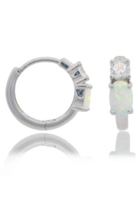 Georgini Sterling Silver Opal Glow White Created Opal Hoop Earrings