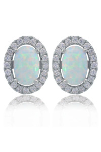 Georgini Sterling Silver Opal Glow Blackwattle White Created Opal Earrings