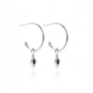 Silk Steel: Silk And Steel Keepsake Hoop Earrings with Black Spinel Charm