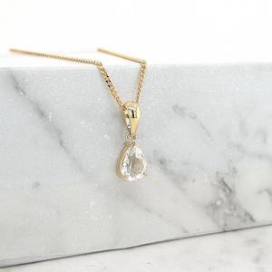 Quartz: Clear Quartz 9ct Yellow Gold Pear Cut Pendant