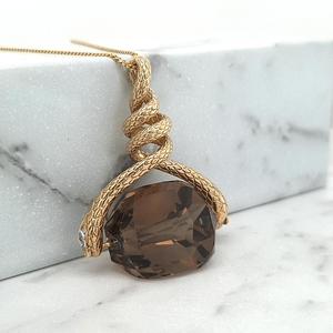Quartz: Smokey Quartz 9k Yellow Gold Snake Spinner Pendant
