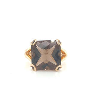 Smokey Quartz 9k Yellow Gold Split Band Ring