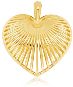 Chain Collier Necklace Pendants: 9ct Yellow Gold Open Striped Puff Heart Pendant
