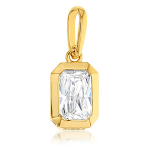 Chain Collier Necklace Pendants: 9ct Yellow Gold Bezel Set Radiant Cut CZ Pendant