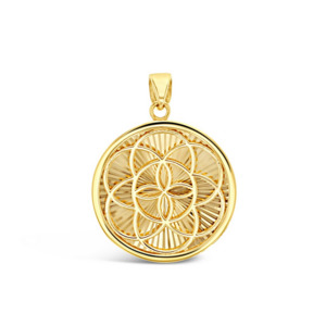 9ct Yellow Gold Mandala Circle with Striped Ridge Back Pendant