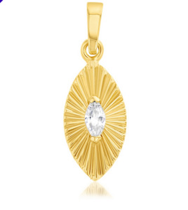 9ct Yellow Gold Ripple Ridged Marquise CZ Pendant