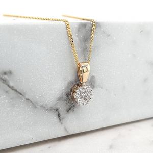 Diamond 9ct Yellow Gold Cluster Pendant