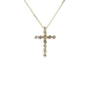 Diamond Pendants: Diamond 10k Yellow Gold 0.10ct Illusion Set Cross Pendant