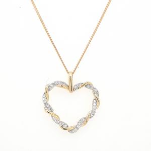 Diamond Pendants: Diamond Twisted Heart Pendant 9ct Two-Tone Yellow & White Gold 0.20ct Round Brilliant Diamonds
