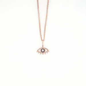 Diamond Pendants: Diamond Pendant - 14ct Rose Gold 0.02ct Round Brilliant Diamond Evil Eye Pendant