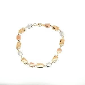 Gold Bracelets: 9ct Yellow, Rose & White Gold Tri Tone Square/Oblong Block Bracelet